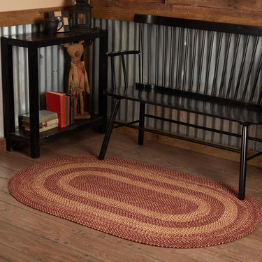 Burgundy Tan Jute Braided Rug Oval with Rug Pad 5'x8' VHC Brands - The Fox Decor